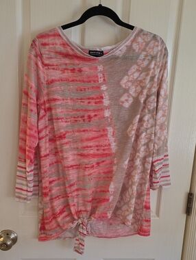 David Cline Coral and Cream Tie-Front Long Sleeve Top